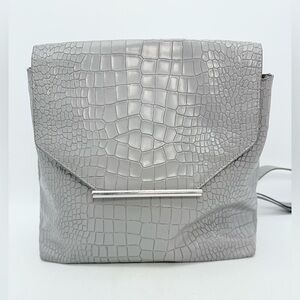 H by halston gray leather croc-embossed backpack style bag | Halston leather bag